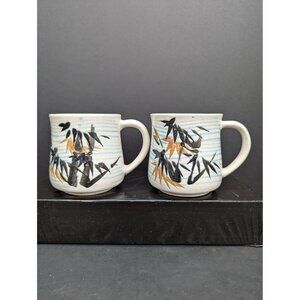 Vintage Danal Korea Stoneware 8 Oz Coffee Mug Bamboo Design Set of 2